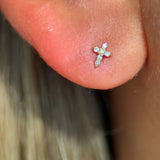 Diamond Pavé Studded Cross Flat Back Stud Earrings in Solid 14k Yellow Gold