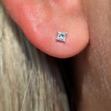 White Gold Princess Cut Diamond Flat Back Earring