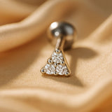 Small Diamond Trinity Flat Back Stud Earrings in Solid 14k White Gold