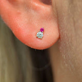 Diamond and Ruby Flat Back Stud Earrings in Solid 14k Yellow Gold