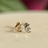 Diamond Crescent Moon Flat Back Earring