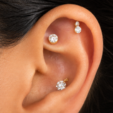 Yellow Gold Double Lab Grown Diamond Flat Back Earring