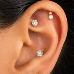 Yellow Gold Floating Lab Grown Diamond Drop Flat Back Earring