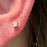 Yellow Gold Princess Cut Diamond Flat Back Earring