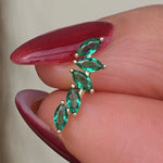 Emerald Marquise Illusion Ear Climber Flat Back Earring in Solid 14k Yellow Gold