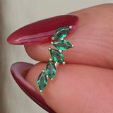 Emerald Marquise Illusion Ear Climber Flat Back Earring in Solid 14k Yellow Gold