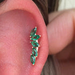 Emerald Marquise Illusion Ear Climber Flat Back Earring in Solid 14k Yellow Gold