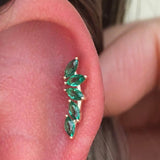 Emerald Marquise Illusion Ear Climber Flat Back Earring in Solid 14k Yellow Gold