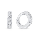 Cubic Zirconia Studded Huggie Hoop in Solid 14k White Gold