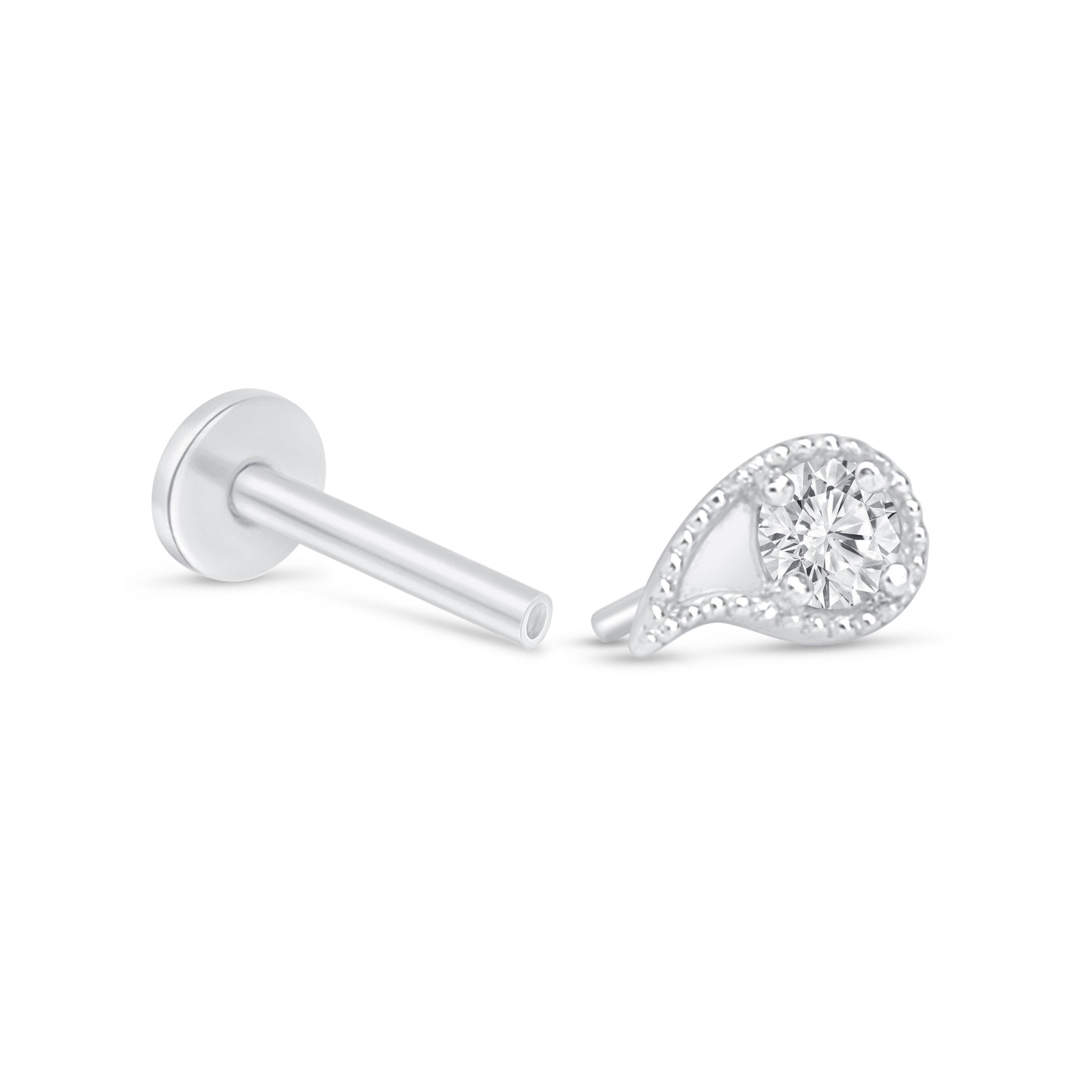 a pair of white gold earrings with diamonds