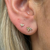 Minimalist Bee Flat Back Stud Earrings in Solid 14k Yellow Gold