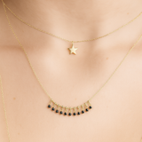 Black Onyx Fringe Necklace in Solid 14k Yellow Gold