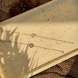 Mother of Pearl and Diamond Halo Heart Station Bracelet in Solid 14k Rose Gold