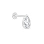 a pair of white gold earrings with a pear shaped diamond