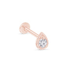 a pair of rose gold earrings with a diamond