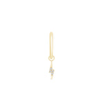 a pair of gold earrings with diamonds on a white background