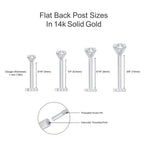 a diagram of a flat back post sizes in 14k solid gold