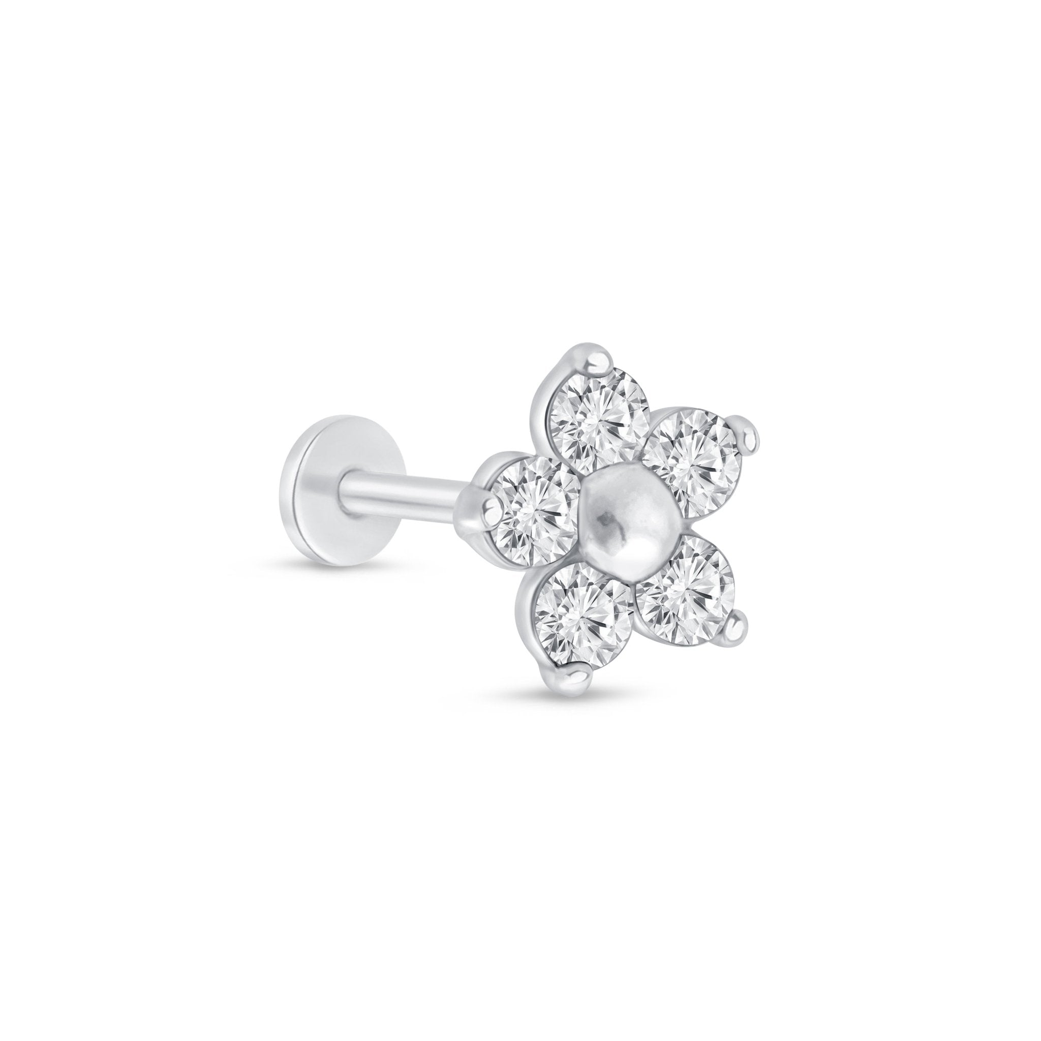 a pair of white gold and diamond flower earrings