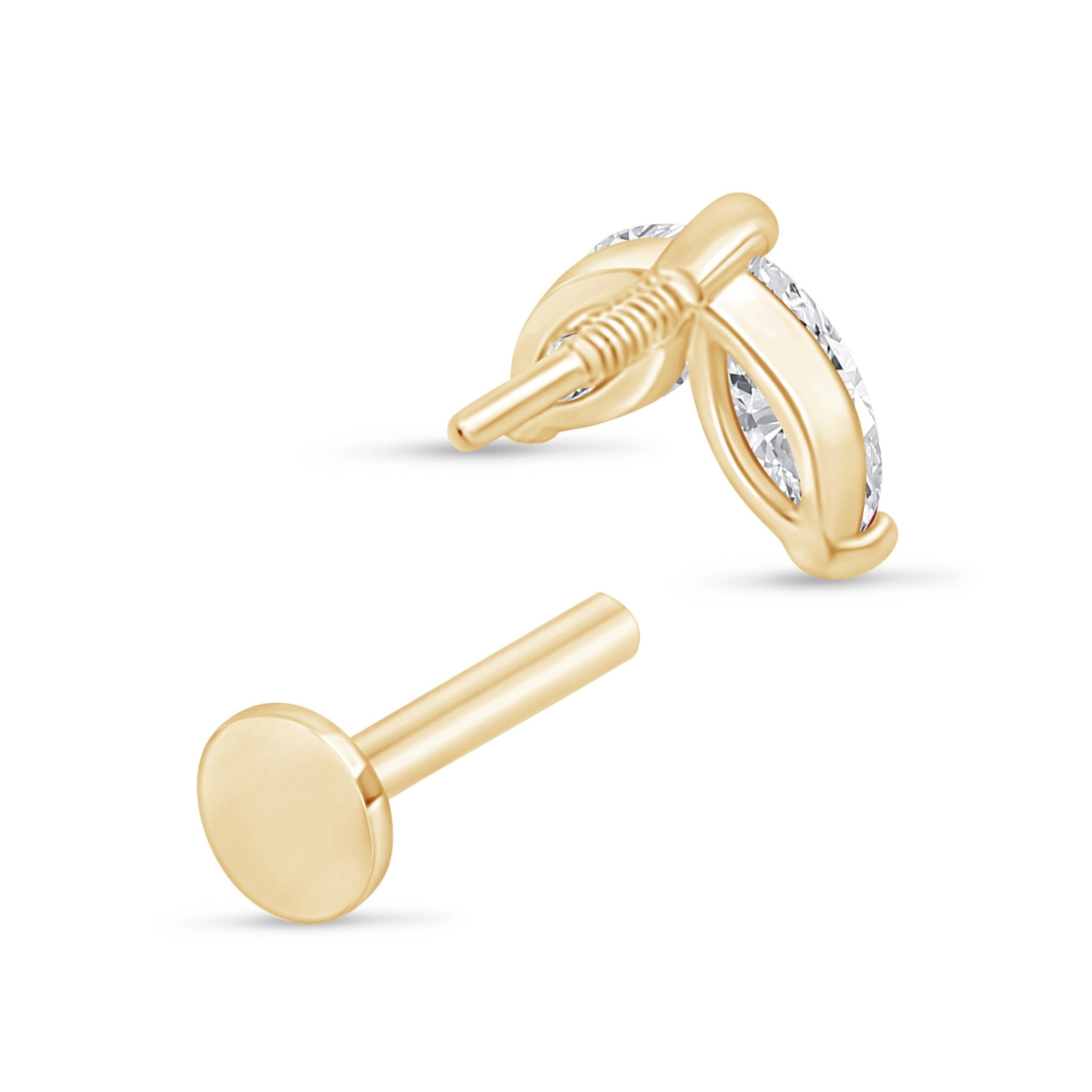 a pair of yellow gold earrings with diamonds