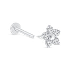 a pair of white gold and diamond flower earrings