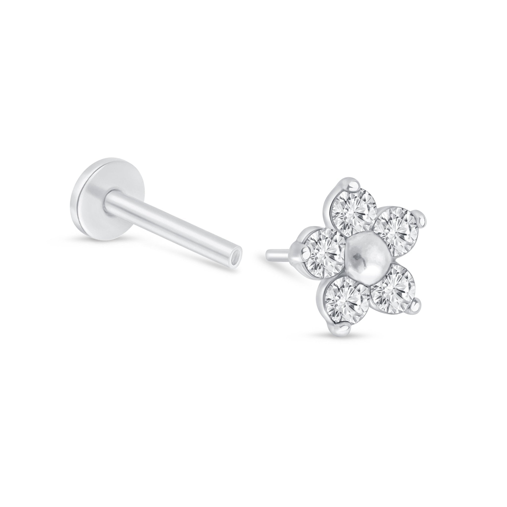 a pair of white gold and diamond flower earrings