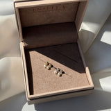 a pair of earrings sitting inside of a box