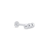 Three Bead Bar Flat Back Stud in Solid 14k White Gold