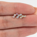Triple Tourmaline Flat Back Stud Milgrain Set in Solid 14k Rose Gold