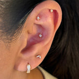 Solid 14k Yellow Gold CZ Beaded Stud Earring