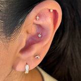 Solid 14k Yellow Gold Chevron CZ Stud Earring