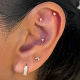 Solid 14k Yellow Gold Chevron CZ Stud Earring