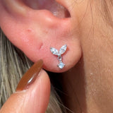Double Marquise Gemstone Drop Flat Back Stud in Solid 14k White Gold