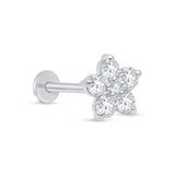 Diamond Flower Flat Back Stud in Solid White Gold