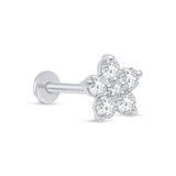 Six Round Diamond Flower Flat Back Stud in Solid 14k White Gold