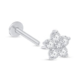 Diamond Flower Flat Back Stud in Solid White Gold