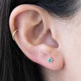 Princess Cut Emerald Flat Back Earring in Bezel Set Solid 14k Gold