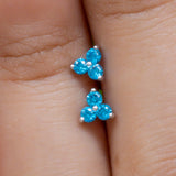 Yellow Gold Blue Topaz Trinity Cluster Flat Back Earring