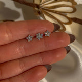 Six Round Diamond Flower Flat Back Stud in Solid 14k White Gold