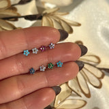 Blue Topaz Flower Flat Back Stud in Solid 14k Yellow Gold