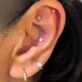 Solid 14k Yellow Gold CZ Starburst Stud Earring