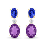 Dangling Oval Sapphire and Amethyst Earrings