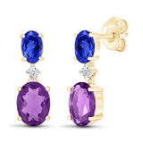 Dangling Oval Sapphire and Amethyst Earrings