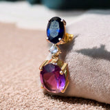 Dangling Oval Sapphire and Amethyst Earrings