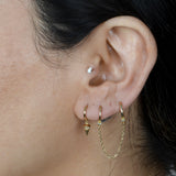 Handcuff Double Hoop Earring with Chain in Solid 14k Yellow Gold