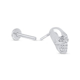 Minimalist Skull Flat Back Stud in Solid 14k White Gold