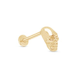 Minimalist Skull Flat Back Stud in Solid 14k Yellow Gold
