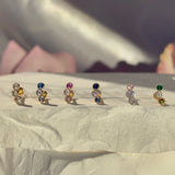 Triple Gemstone Milgrain Flat Back Stud in Solid 14k Yellow Gold