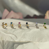 Triple Gemstone Milgrain Flat Back Stud in Solid 14k Yellow Gold