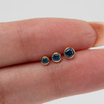 Round Blue Topaz Flat Back Stud Earrings Bezel Set in Solid 14k Yellow Gold