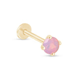 Pink Opal Cartilage Flat Back Stud in Solid 14k Yellow Gold